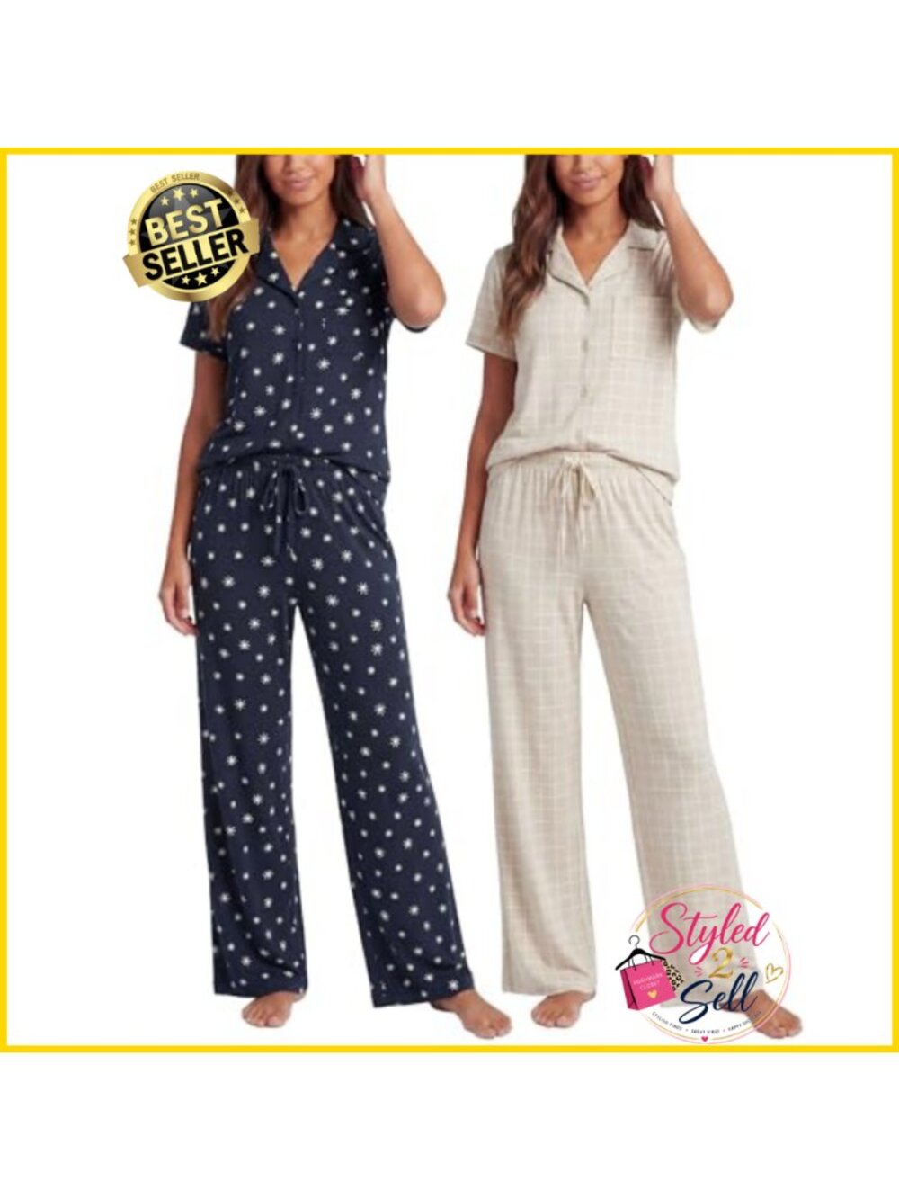 2 Pack Women's Pajama Sets Button Up Lounge Sleepwear PJ Set